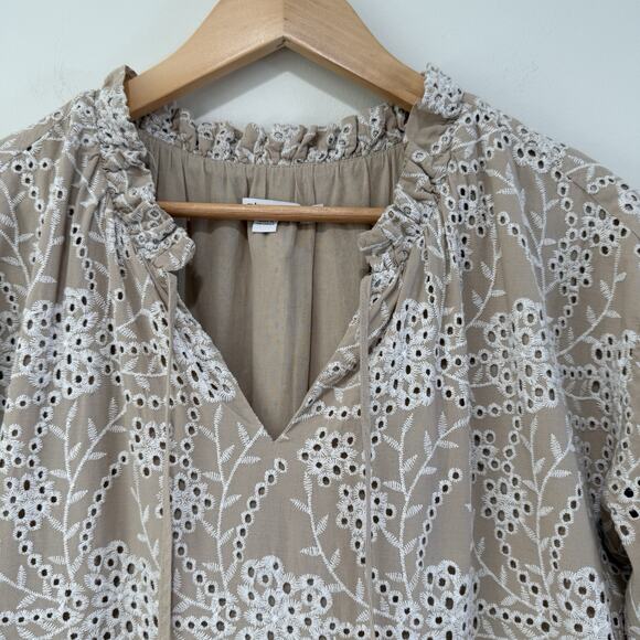 Chico’s Boho Tan White Eyelet Tiered Ruffle Midi Maxi Dress Size 1 US 8 Neutral - Picture 4 of 10